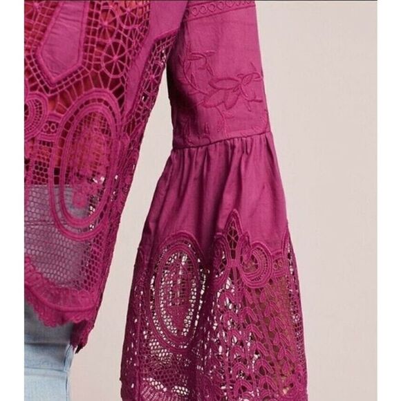 Chloe Oliver x Anthropologie Women's Sz XS Purple Lace Embroidered Boho Blouse - Picture 12 of 12